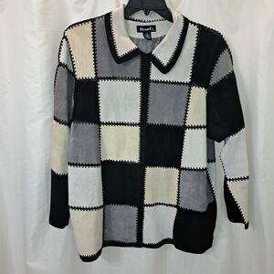 Denim&Co Sz 1X Women's Patchwork Leather Jacket - Black, Gray, and Cream